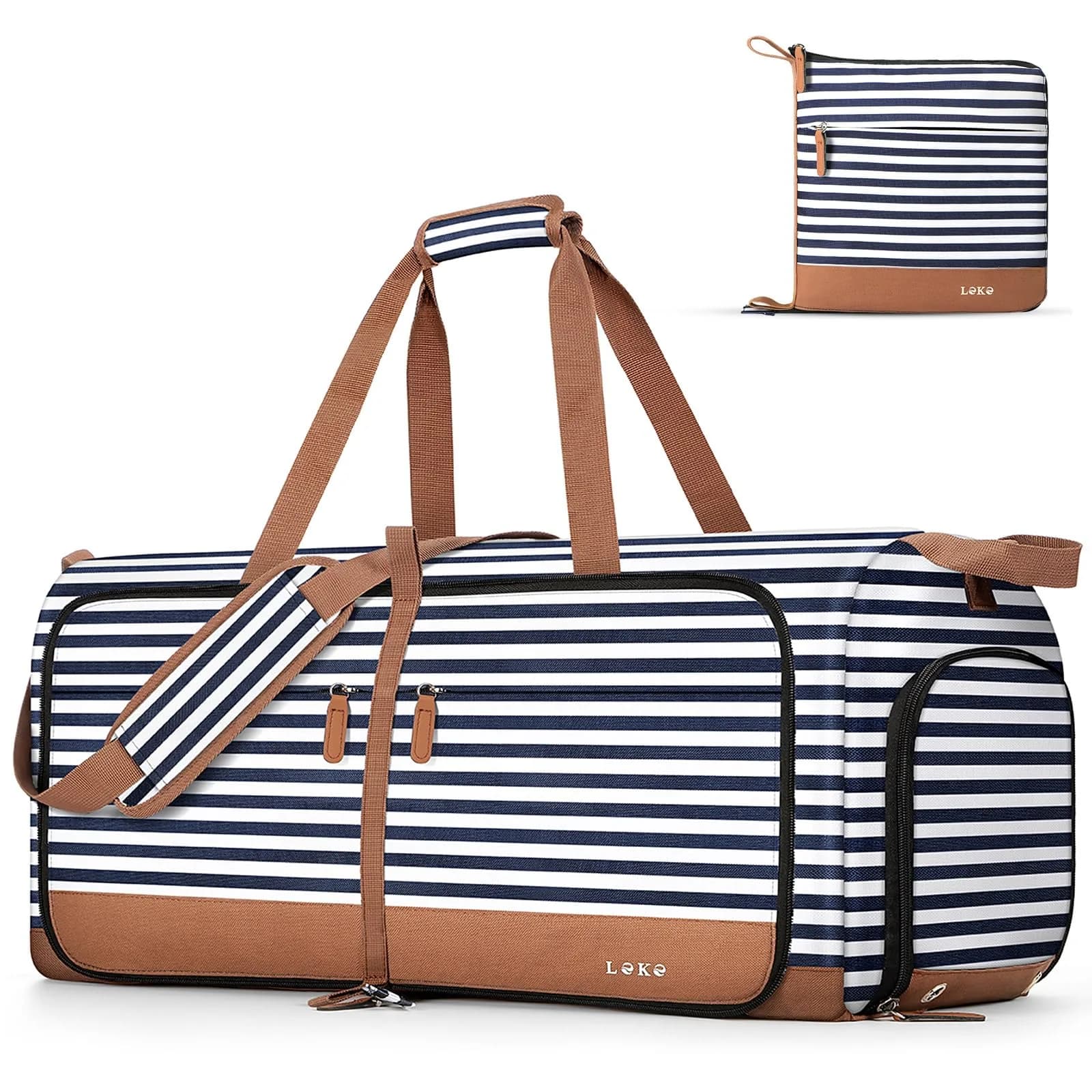 Lekesky Foldable Travel Duffle Bag 80L Blue Stripes | Large Capacity, Water-Resistant & Compact — Blue Stripe / 60L
