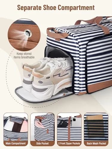 Lekesky Foldable Travel Duffle Bag 60L Blue Stripes | Large Capacity, Water-Resistant, Lightweight & Multi-Purpose thumbnail 4