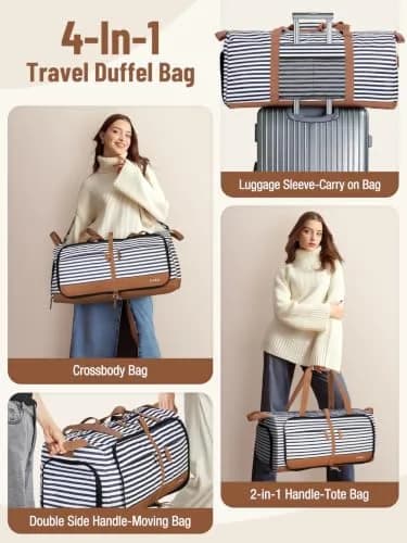 Lekesky Foldable Travel Duffle Bag 60L Blue Stripes | Large Capacity, Water-Resistant, Lightweight & Multi-Purpose thumbnail 5