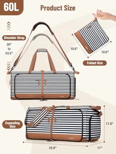 Lekesky Foldable Travel Duffle Bag 60L Blue Stripes | Large Capacity, Water-Resistant, Lightweight & Multi-Purpose thumbnail 3