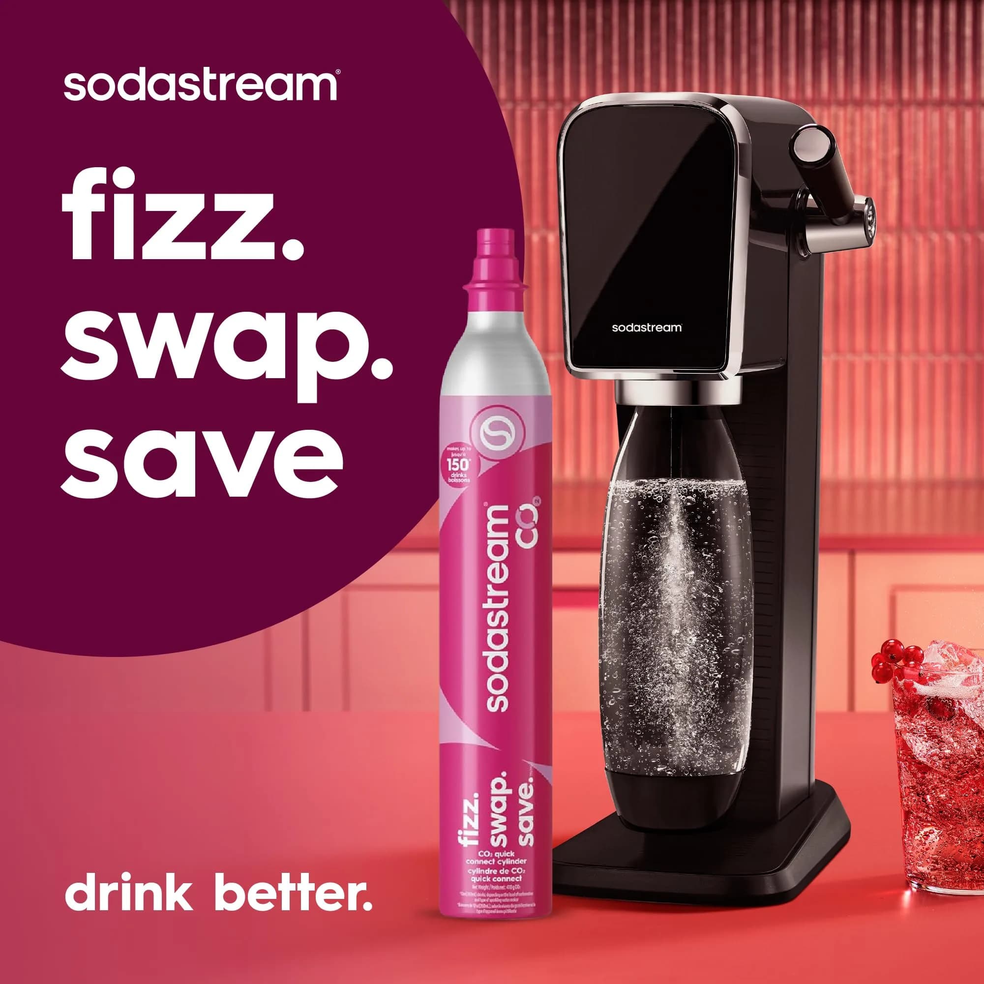 SodaStream Pink Quick Connect CO2 Cylinders 2 x 60L (1.3kg / 2.9lb) | Exchange Pack for TERRA, ART, ENSO, DUO, E-TERRA - view 8