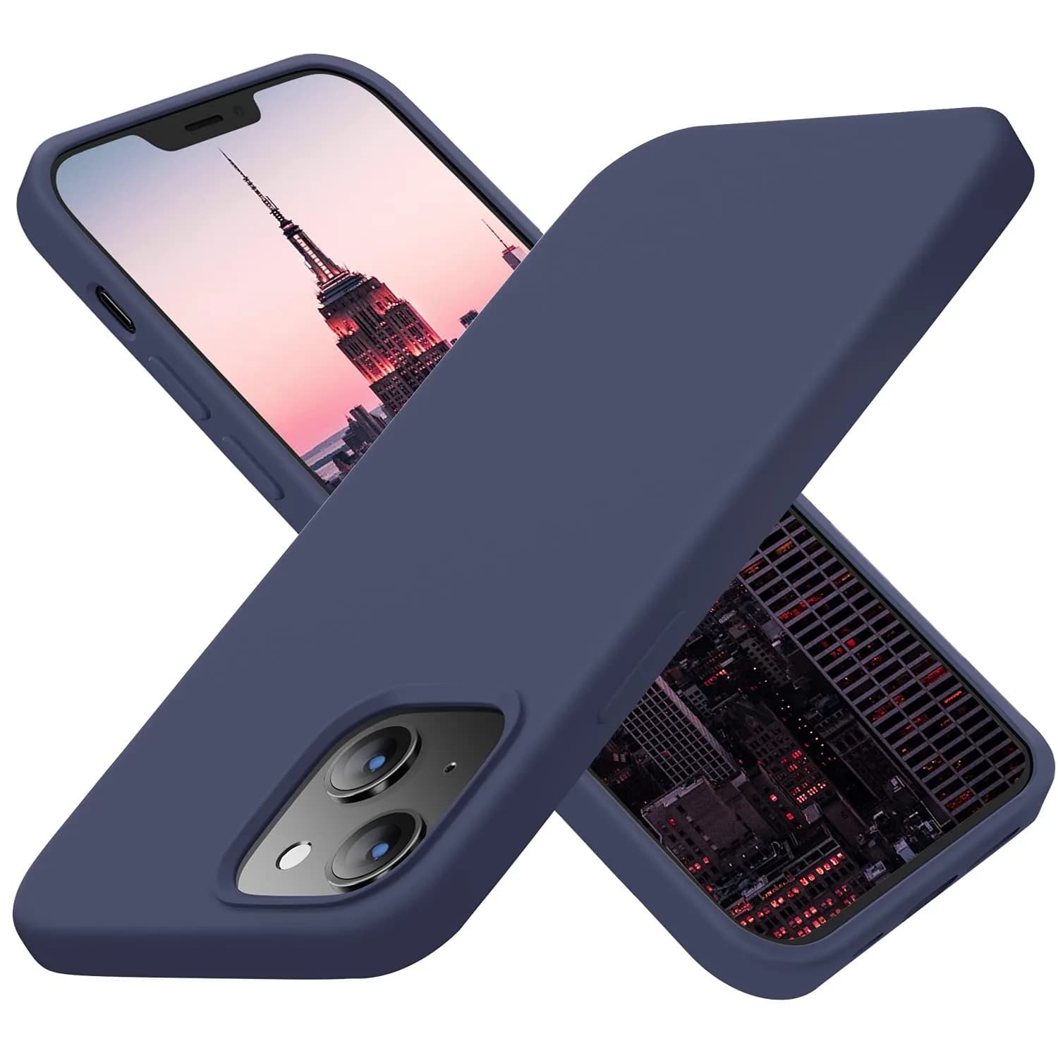 Cordking Designed for iPhone 13 Case/iPhone 14 Case, Navy Blue | Liquid Silicone Slim Protective Cover with Raised Lips — Navy blue