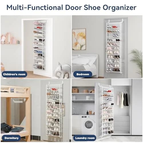 Whitmor 12-Tier Over The Door Shoe Organizer, 74" H x 21.7" W x 7.5" D | Holds 36 Pairs, Metal & Mesh Shoe Rack thumbnail 7
