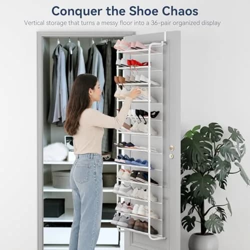 Whitmor 12-Tier Over The Door Shoe Organizer, 74" H x 21.7" W x 7.5" D | Holds 36 Pairs, Metal & Mesh Shoe Rack thumbnail 3