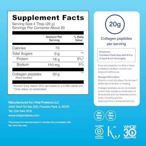 Vital Proteins Collagen Peptides Powder Unflavored 14.3oz (405g) | Supports Hair, Skin, Nails, Bones & Joints thumbnail 6