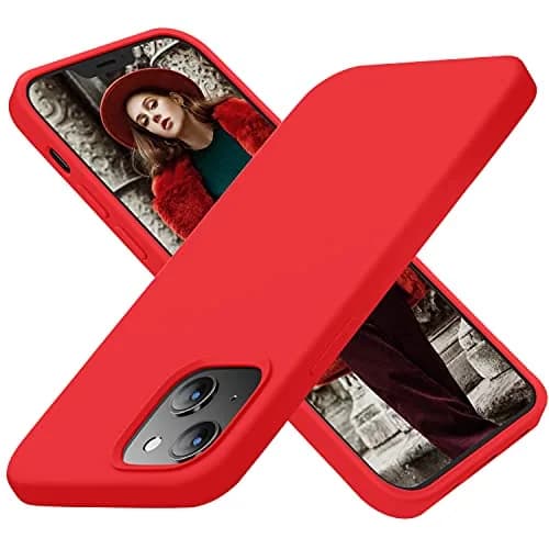 Cordking Silicone Ultra Slim Shockproof Phone Case for iPhone 13 & 14 | Microfiber Lined, Red thumbnail 1