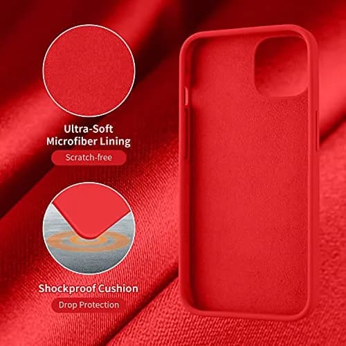 Cordking Silicone Ultra Slim Shockproof Phone Case for iPhone 13 & 14 | Microfiber Lined, Red thumbnail 6