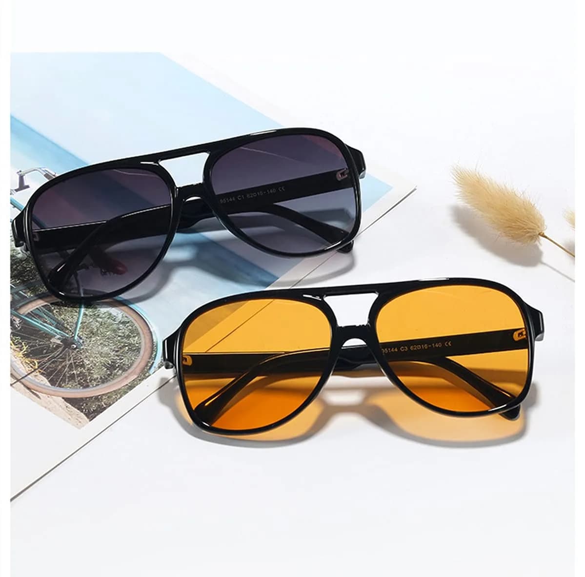 IKUVNA Vintage Aviator Sunglasses for Women Men 70s Glasses Retro Oversized Yellow Lens Shades | UV400 Protection - view 5