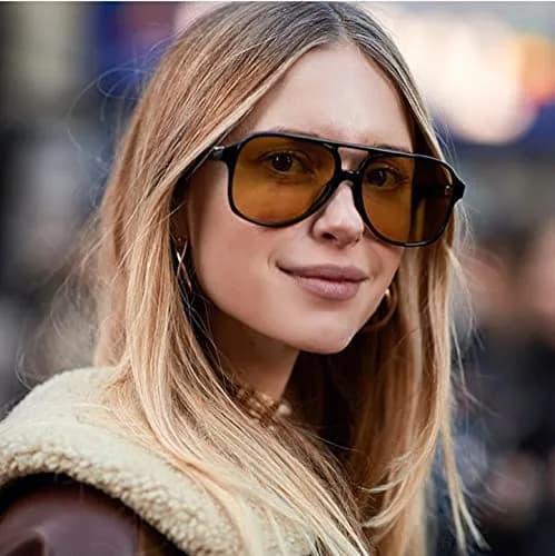 IKUVNA Vintage Aviator Sunglasses for Women Men 70s Glasses Retro Oversized Yellow Lens Shades | UV400 Protection thumbnail 6