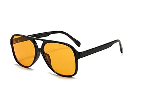 IKUVNA Vintage Aviator Sunglasses for Women Men 70s Glasses Retro Oversized Yellow Lens Shades | UV400 Protection thumbnail 1