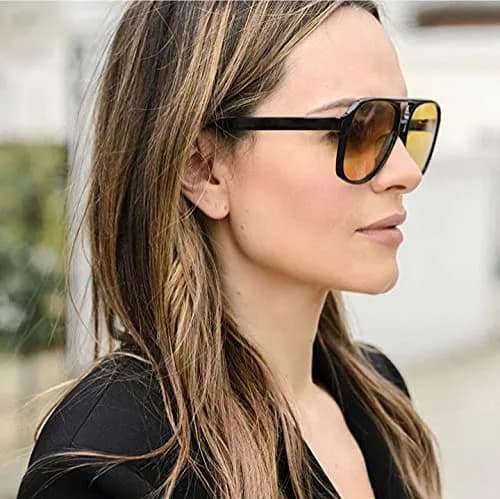IKUVNA Vintage Aviator Sunglasses for Women Men 70s Glasses Retro Oversized Yellow Lens Shades | UV400 Protection thumbnail 7