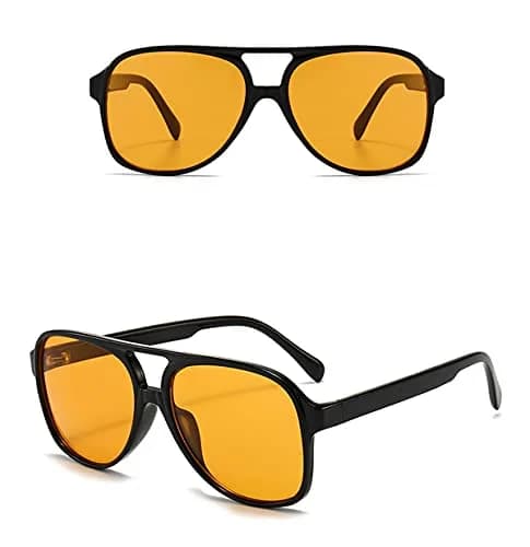 IKUVNA Vintage Aviator Sunglasses for Women Men 70s Glasses Retro Oversized Yellow Lens Shades | UV400 Protection thumbnail 3