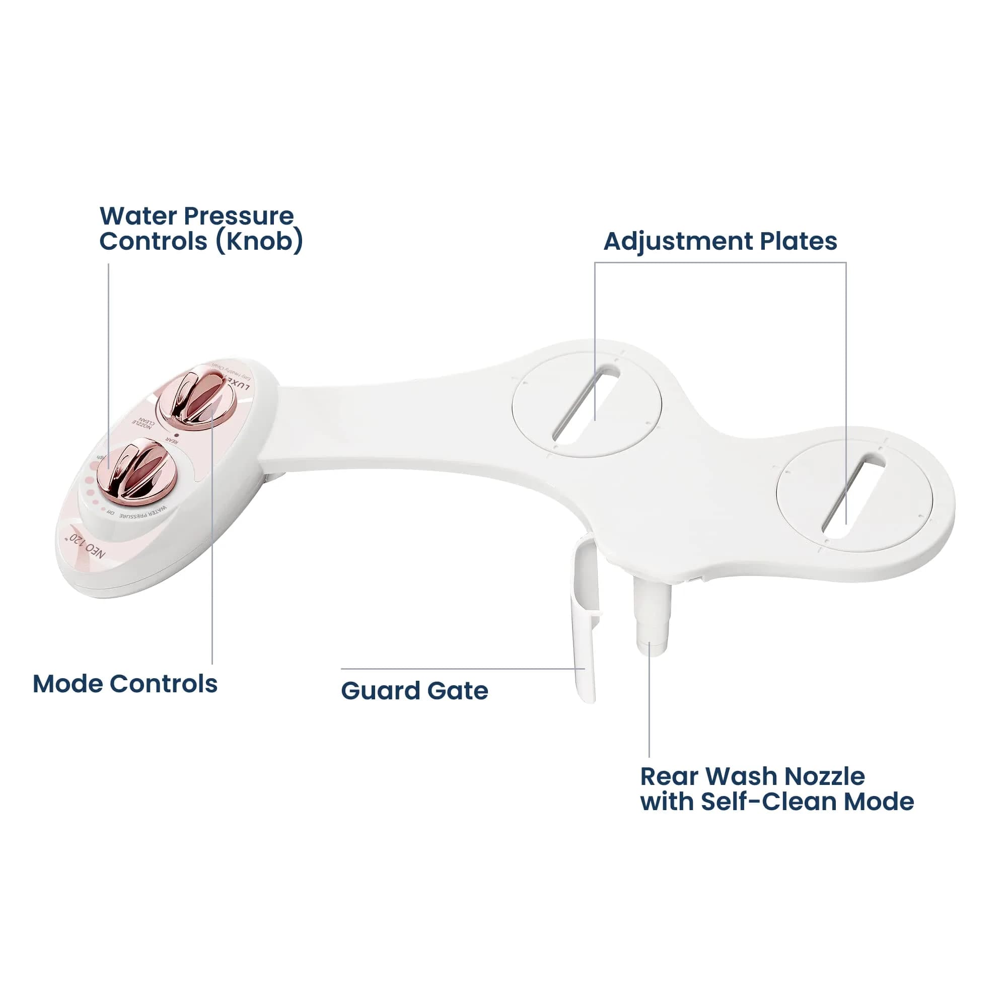 LUXE Bidet NEO 120 Bidet Attachment Rose Gold | Single Nozzle Self-Cleaning Mechanical Bidet for Toilet Seats 18 cm (7 in) - view 8
