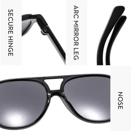 IKUVNA Vintage Aviator Sunglasses for Women Men 70s Glasses Oversized Yellow Lens Shades (Black) | Retro Style UV400 thumbnail 5