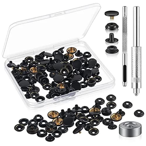 Moocci Black Snap Fastener Kit Tool with 3 Fixing Tools, 50 Sets (200 Pieces) | Marine Grade Stainless Steel Snaps for Leather, Canvas, Clothes thumbnail 1