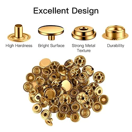 Moocci Gold Snap Fastener Kit with Tools, 15mm (0.59 Inch) Stainless Steel Snaps - 50 Sets | Heavy Duty for Leather & Fabric thumbnail 5