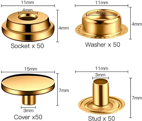 Moocci Gold Snap Fastener Kit with Tools, 15mm (0.59 Inch) Stainless Steel Snaps - 50 Sets | Heavy Duty for Leather & Fabric thumbnail 2