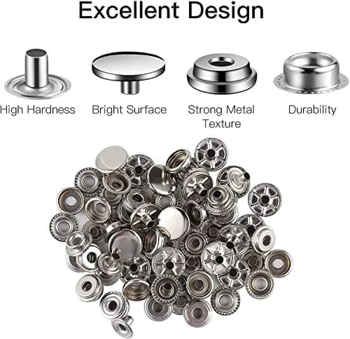 Moocci Snap Fastener Kit, 50 Sets, Marine Grade Stainless Steel, Silver | Durable, Easy to Install, Suitable for Fabric & Leather thumbnail 6