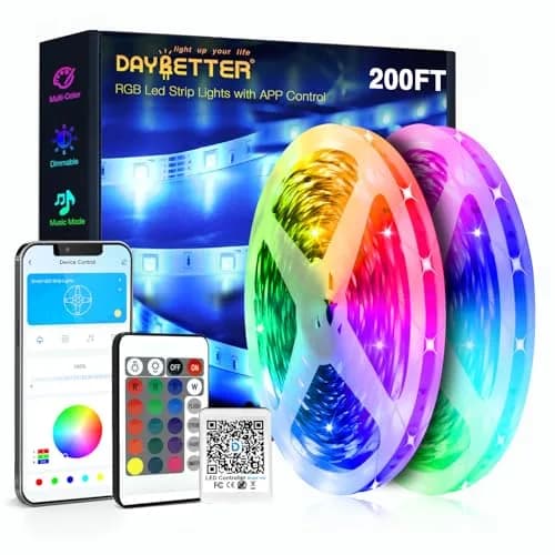 DAYBETTER 200 ft RGB LED Strip Lights | App Voice Control, Music Sync, Color Changing for Bedroom & Party thumbnail 1