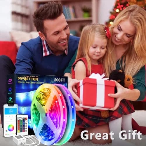 DAYBETTER 200 ft RGB LED Strip Lights | App Voice Control, Music Sync, Color Changing for Bedroom & Party thumbnail 2