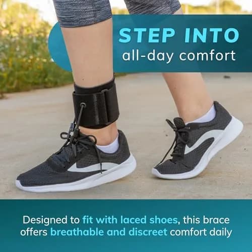 BraceAbility AFO Foot Drop Brace - Adjustable Soft Ankle Foot Orthosis for Men & Women, Walking with Shoes, Toe Lifter Support, Dorsiflexion Assist Fits Left or Right (L/XL) thumbnail 5