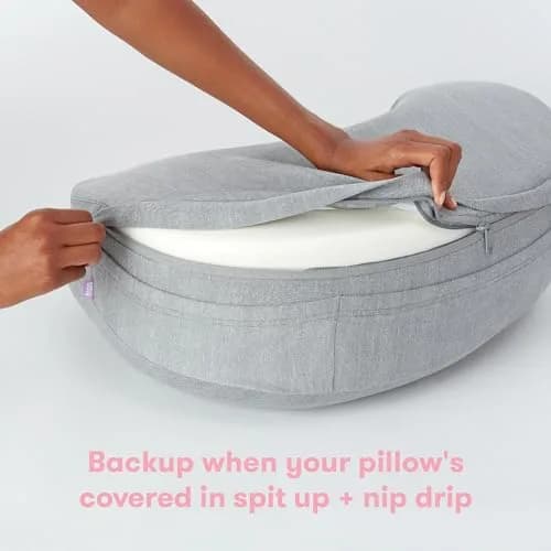 Frida Mom L-Shape Nursing Pillow Cover, Standard Size, Gray | Soft Fabric Replacement for Feeding Support thumbnail 2
