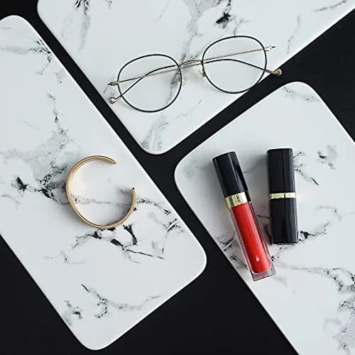Dobbyby Vanity Tray Makeup Organizer in Stainless Steel & Marble Print | Elegant Bathroom & Dresser Storage (70-120 chars) thumbnail 5