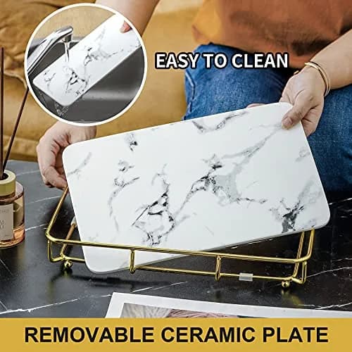 Dobbyby Vanity Tray Makeup Organizer in Stainless Steel & Marble Print | Elegant Bathroom & Dresser Storage (70-120 chars) thumbnail 6