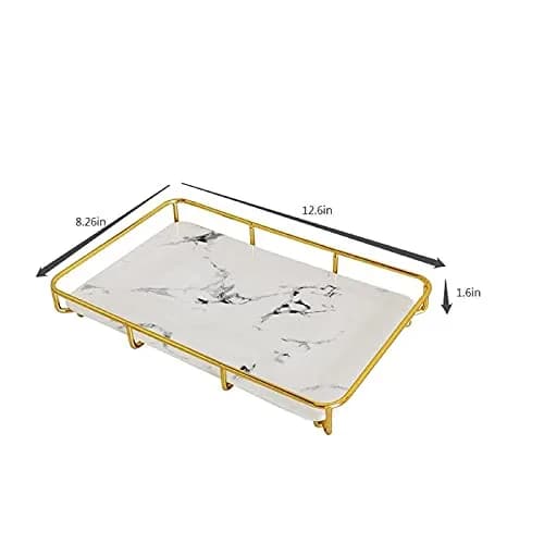 Dobbyby Vanity Tray Makeup Organizer in Stainless Steel & Marble Print | Elegant Bathroom & Dresser Storage (70-120 chars) thumbnail 7