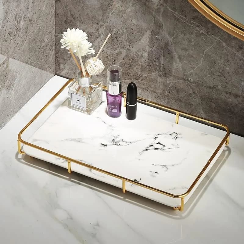 Dobbyby Vanity Tray Makeup Organizer in Stainless Steel & Marble Print | Elegant Bathroom & Dresser Storage (70-120 chars) thumbnail 8