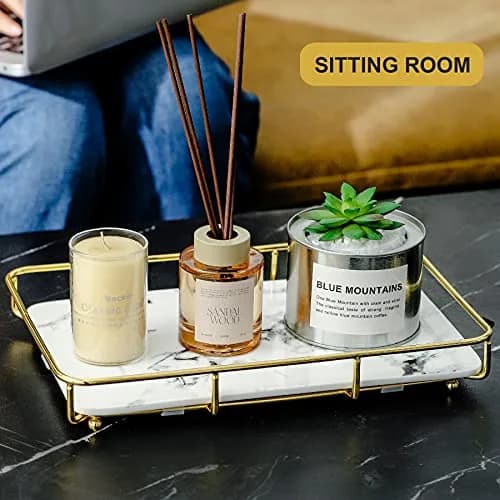 Dobbyby Vanity Tray Makeup Organizer in Stainless Steel & Marble Print | Elegant Bathroom & Dresser Storage (70-120 chars) thumbnail 3