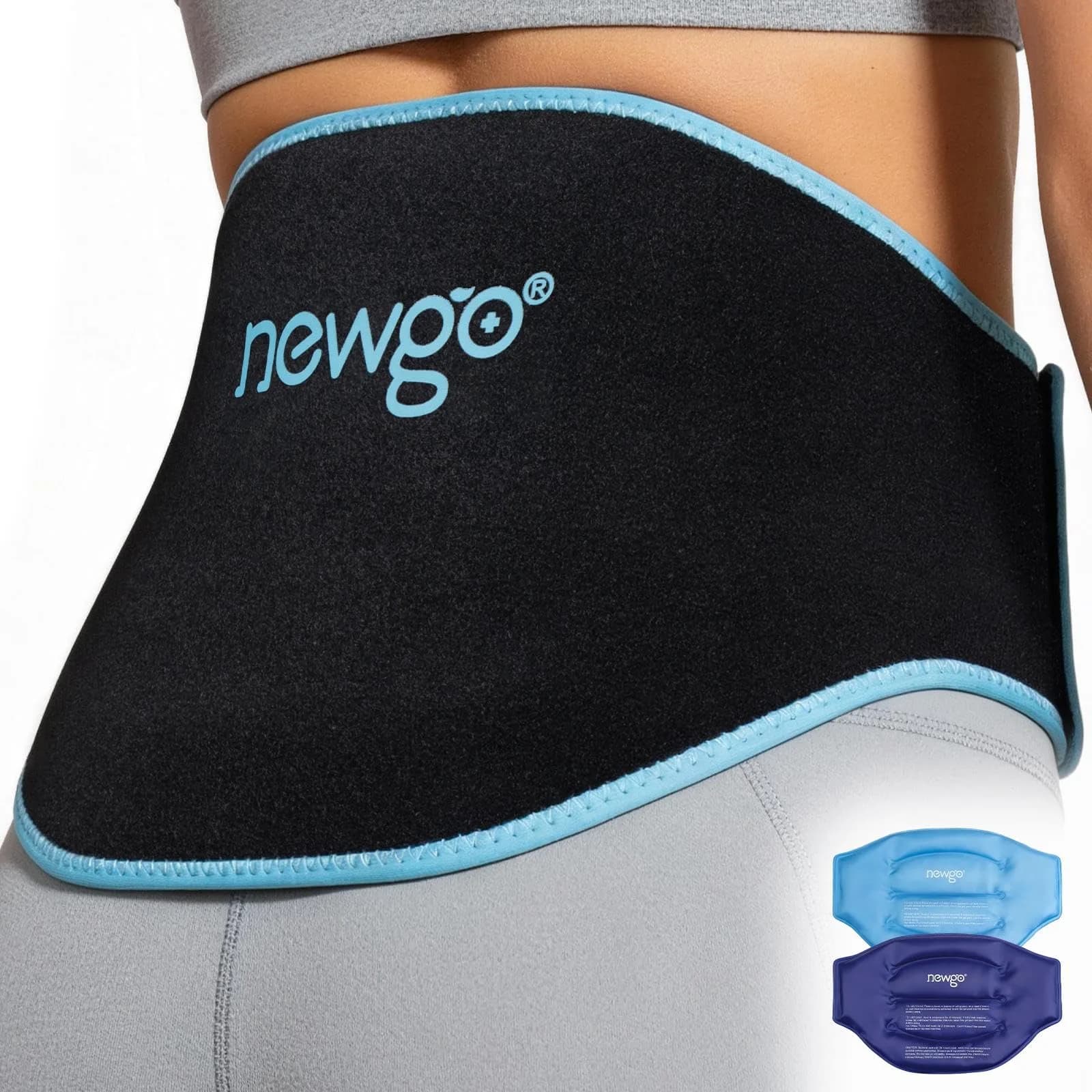 NEWGO Black 2 Pack Gel Ice Pack Wrap for Lower Back Pain Relief | Contours to Back Shape - main product image