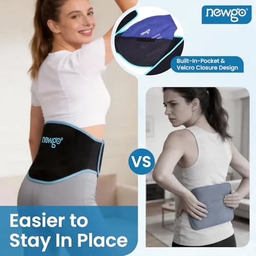 NEWGO Black 2 Pack Gel Ice Pack Wrap for Lower Back Pain Relief | Contours to Back Shape thumbnail 5