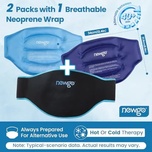 NEWGO Black 2 Pack Gel Ice Pack Wrap for Lower Back Pain Relief | Contours to Back Shape thumbnail 2