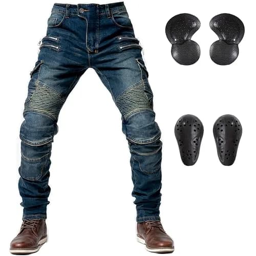 LOMENG Motorcycle Riding Pants Men with CE Armor, Dual Sport Jeans, All Seasons, Size 36 | Impact-Resistant & Breathable thumbnail 1