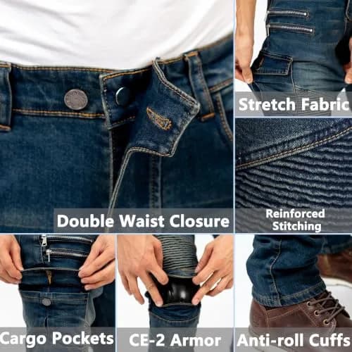 LOMENG Motorcycle Riding Pants Men with CE Armor Dual Sport Jeans | Breathable, Impact-Resistant, All Seasons thumbnail 5