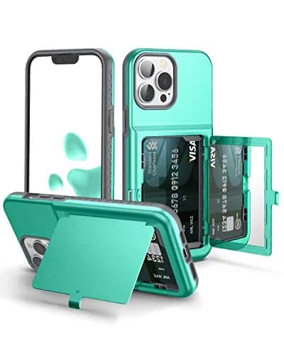 WeLoveCase for iPhone 13 Pro Max Case 6.7 Inch Mint Green | Heavy Duty Wallet & Mirror thumbnail 1