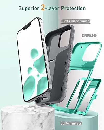 WeLoveCase for iPhone 13 Pro Max Case 6.7 Inch Mint Green | Heavy Duty Wallet & Mirror thumbnail 4
