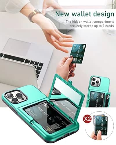 WeLoveCase for iPhone 13 Pro Max Case 6.7 Inch Mint Green | Heavy Duty Wallet & Mirror thumbnail 5