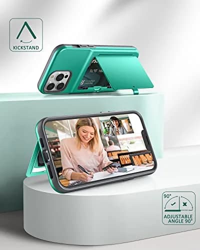 WeLoveCase for iPhone 13 Pro Max Case 6.7 Inch Mint Green | Heavy Duty Wallet & Mirror thumbnail 6