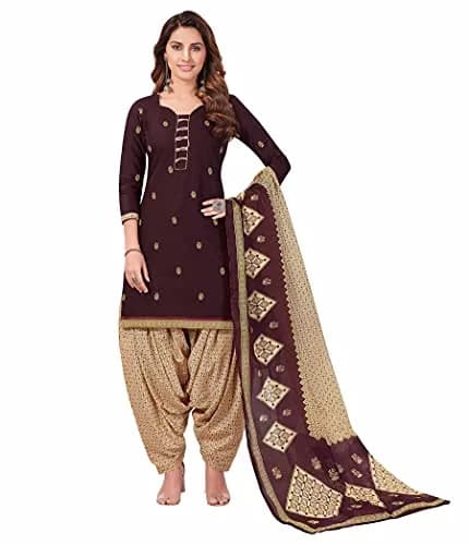 Miraan Women's Cotton Printed Readymade Salwar Suit Set - Large Brown (40 inches Chest) thumbnail 1