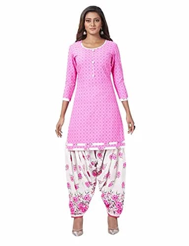Miraan Women's Cotton Printed Readymade Salwar Suit Set Large Pink | Knee Length 3/4 Sleeve thumbnail 4