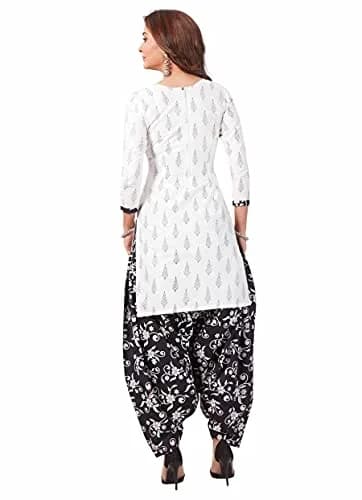 Miraan Women's Cotton Printed Readymade Salwar Suit XXX-Large White (46 inches Chest) | Traditional Floral Print Set thumbnail 2