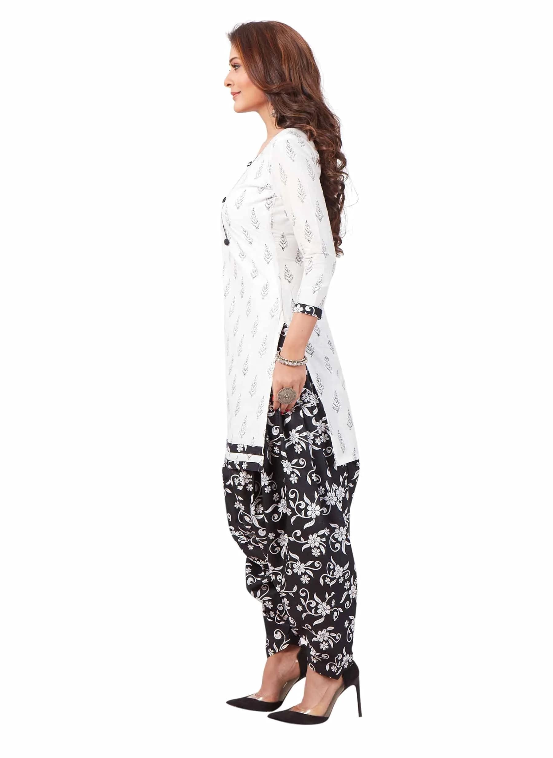 Miraan Women's Cotton Printed Readymade Salwar Suit XXX-Large White (46 inches Chest) | Traditional Floral Print Set - view 3