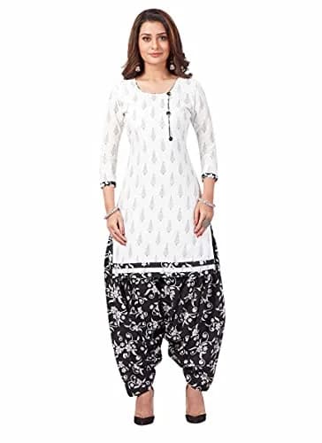 Miraan Women's Printed Cotton Readymade Salwar Suit XX-Large White | 44-inch Chest, Full Sleeve thumbnail 4