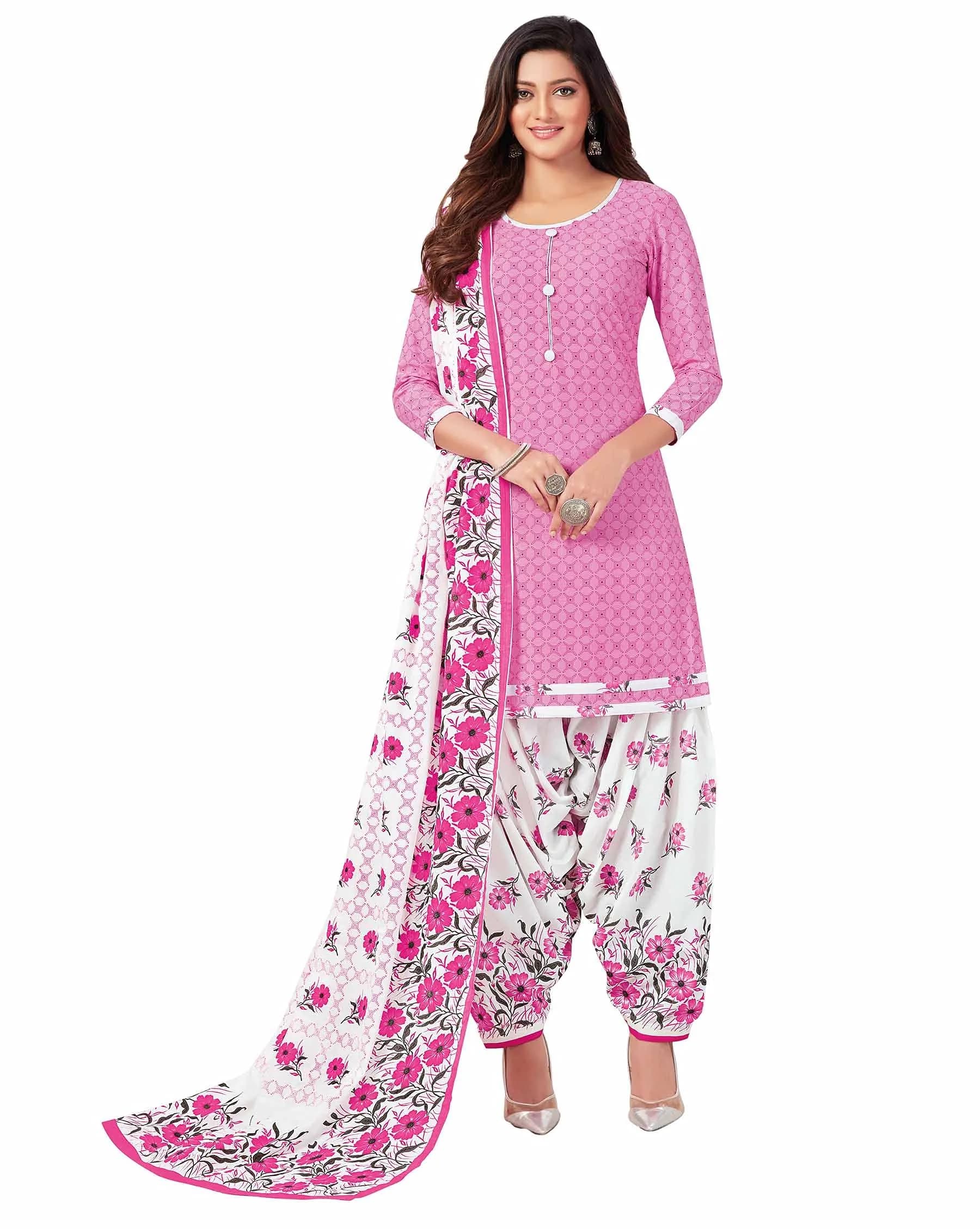 Miraan Women's Cotton Printed Readymade Salwar Suit Set X-Large Pink | 3-Piece Ethnic Wear - main product image