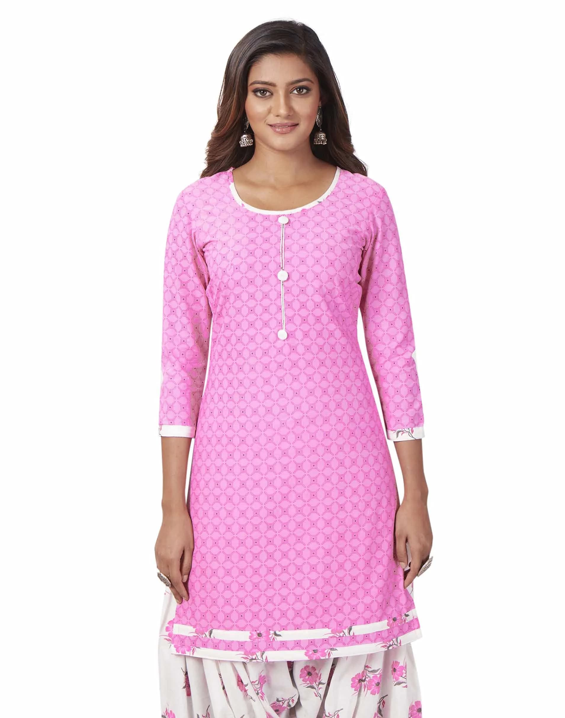 Miraan Women's Cotton Printed Readymade Salwar Suit Set X-Large Pink | 3-Piece Ethnic Wear - view 5