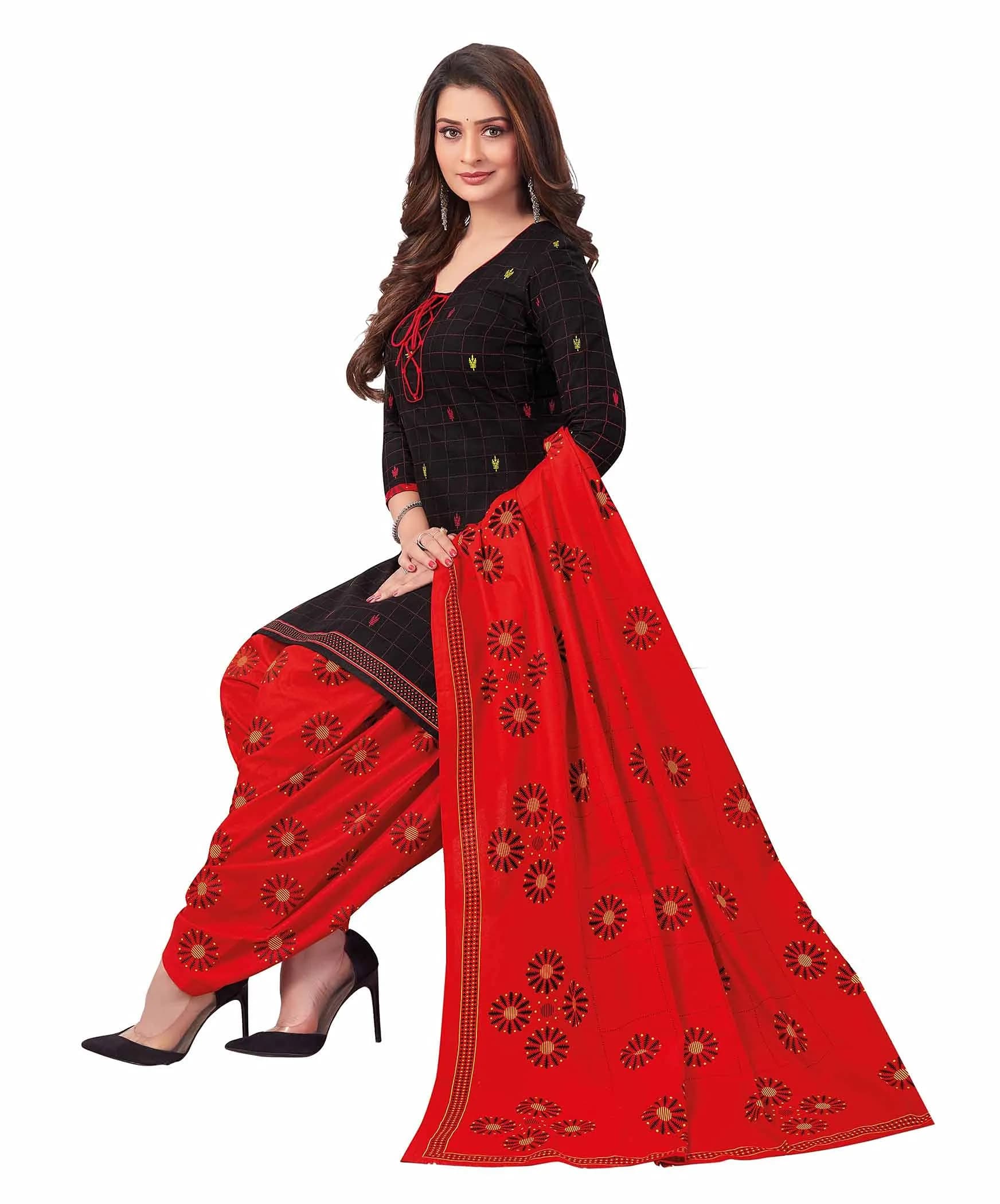 Miraan Women's Cotton Printed Readymade Salwar Suit X-Large Black | Knee Length, Round Neck, 3/4 Sleeve - view 6