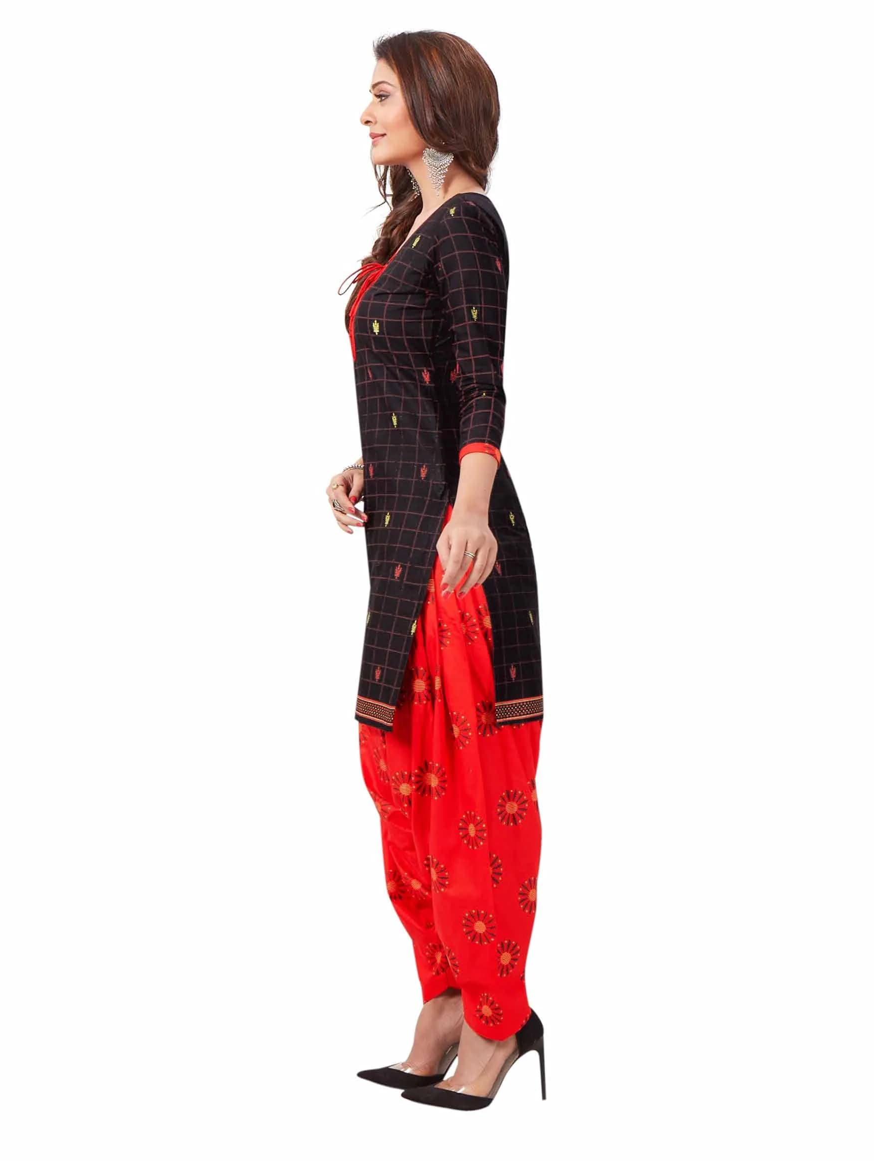 Miraan Women's Cotton Printed Readymade Salwar Suit X-Large Black | Knee Length, Round Neck, 3/4 Sleeve - view 3