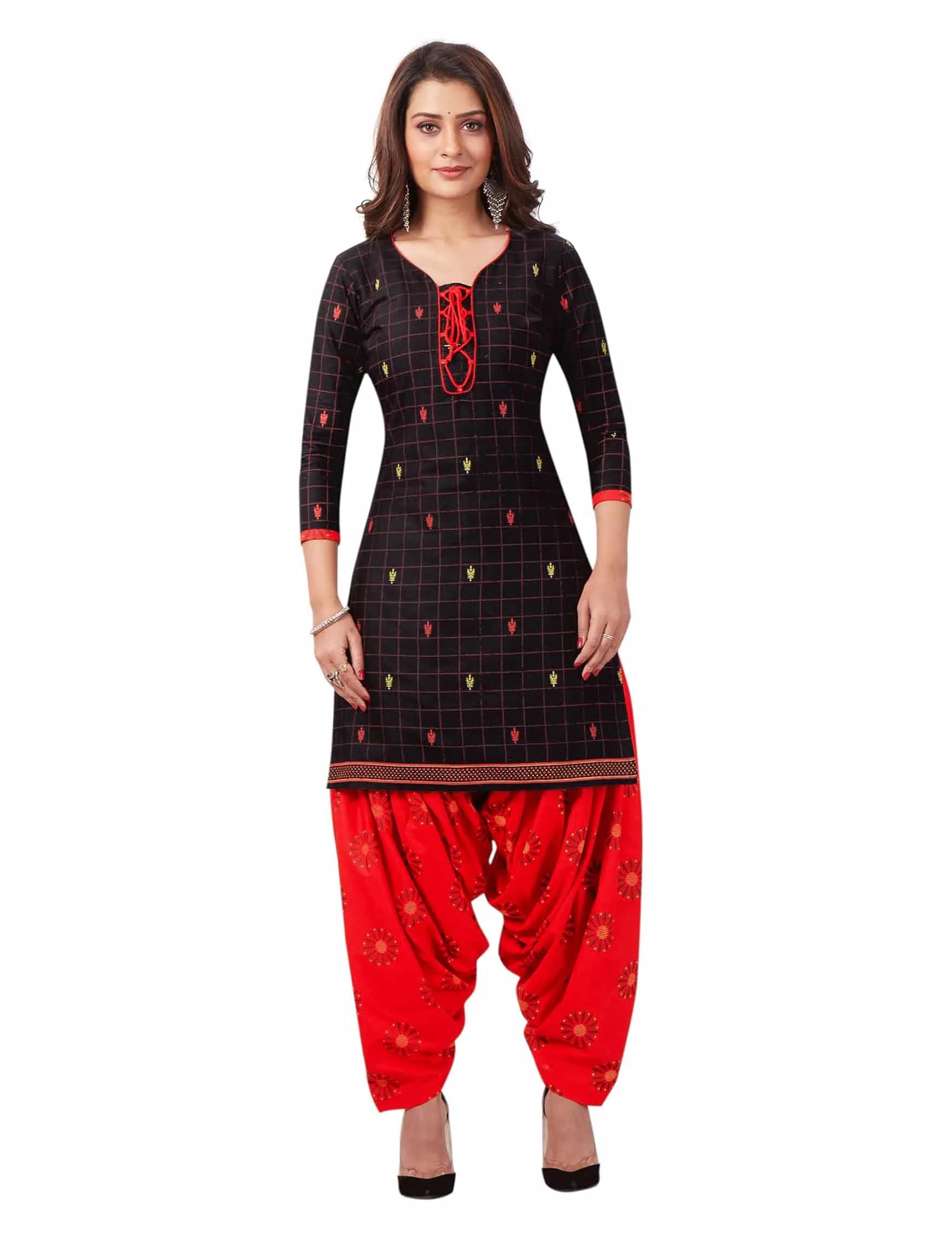 Miraan Women's Cotton Printed Readymade Salwar Suit X-Large Black | Knee Length, Round Neck, 3/4 Sleeve - view 4